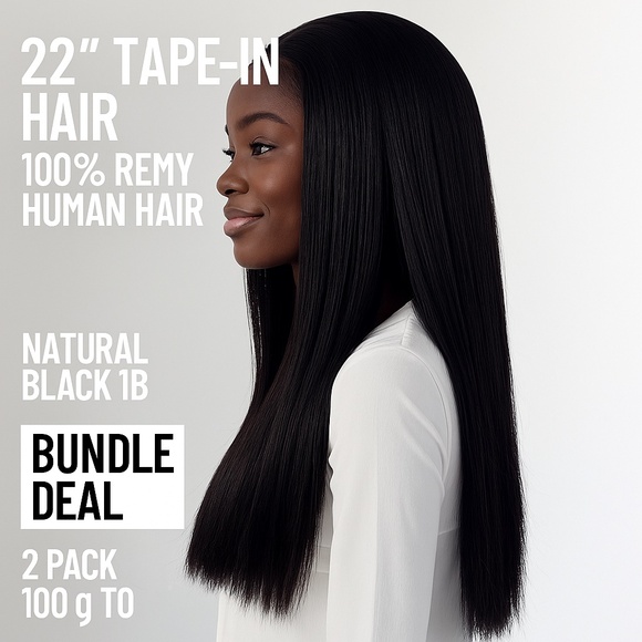 22" Tape-In Hair Extensions 100g (2 Pack) | Natural Black 1B - Picture 1 of 4